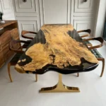 Oak Wood Black Epoxy Dining Table