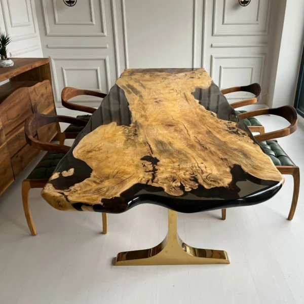 Oak Wood Black Epoxy Dining Table