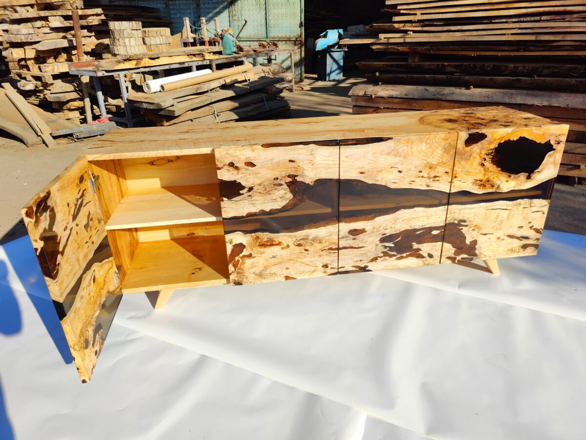 Oak Wood & Transparent Epoxy Sideboard (Tv Unit) - Image 3