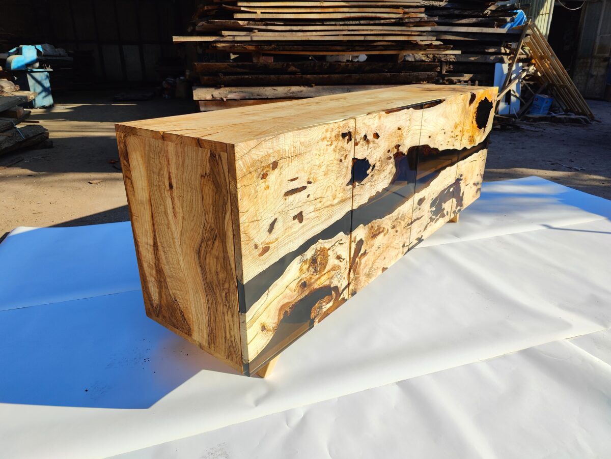 Oak Wood & Transparent Epoxy Sideboard (Tv Unit) - Image 4
