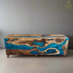 Walnut Wood & Ocean Blue Epoxy Sideboard (Tv Unit)