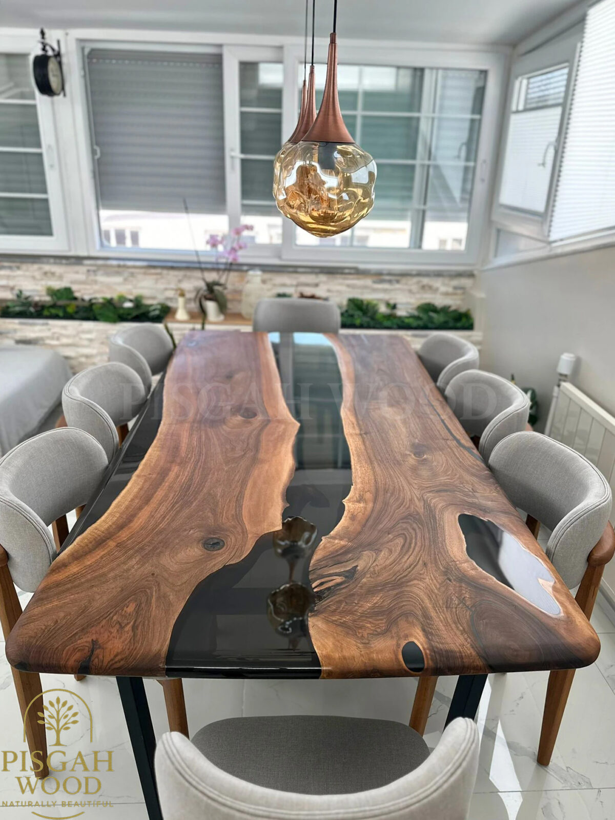 Wooden Epoxy Walnut Dining Table - Image 2